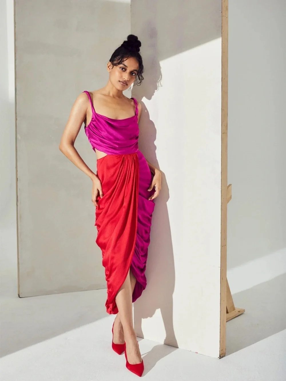 Amur 4 Persey Twist Strap Dress Raspberry Sorbet Red Purple Cowl Neck Ruched